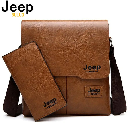 JEEP BULUO Man's Bag 2PC/Set Men Leather Messenger Shoulder Bags Business Crossbody Casual Bags Famous Brand Male Drop Shipping