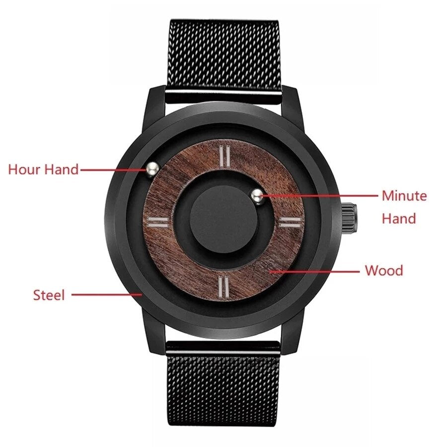 Wooden Magnetic Ball Watch Men Luxury Quartz Watches Man Leather Mens Wristwatch Casual Male Clock Relogio Masculino 2021
