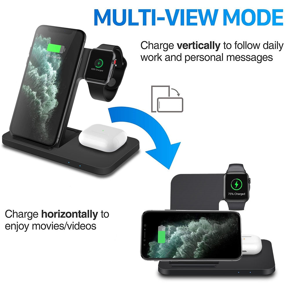 15W Fast Wireless Charger Dock Station For iPhone 14 13 12 11 XS XR X 8 Apple Watch 8 7 6 SE 5 AirPods 3 Pro Charging Stand