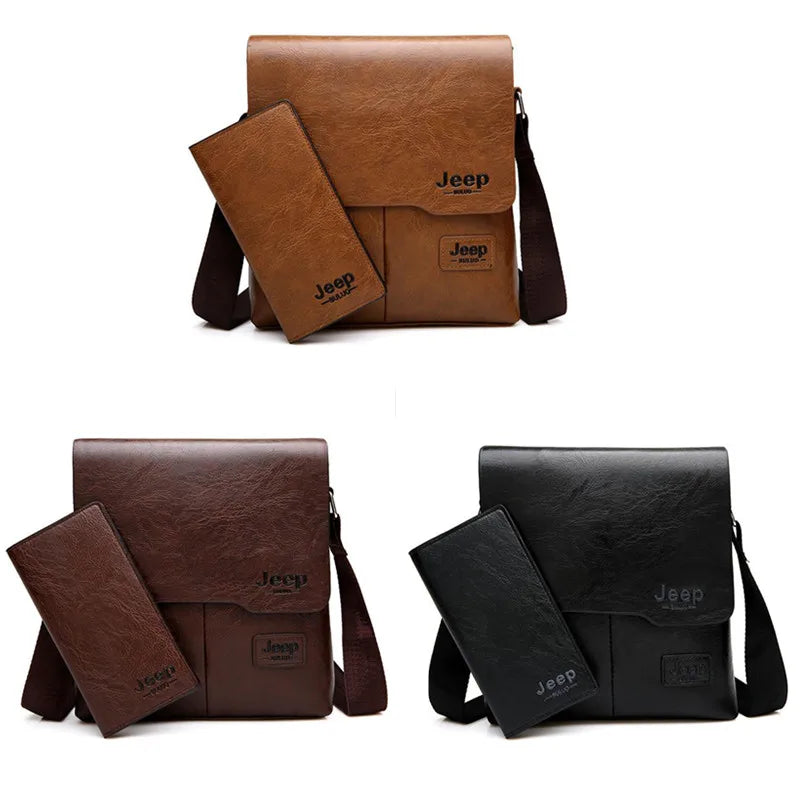 JEEP BULUO Man's Bag 2PC/Set Men Leather Messenger Shoulder Bags Business Crossbody Casual Bags Famous Brand Male Drop Shipping
