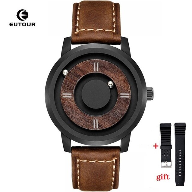 Wooden Magnetic Ball Watch Men Luxury Quartz Watches Man Leather Mens Wristwatch Casual Male Clock Relogio Masculino 2021