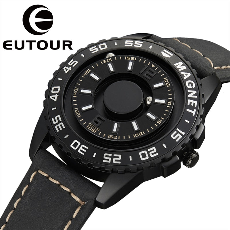 Original brand new magnetic black technology no pointer  men's and women's high-end quartz watch leather strap