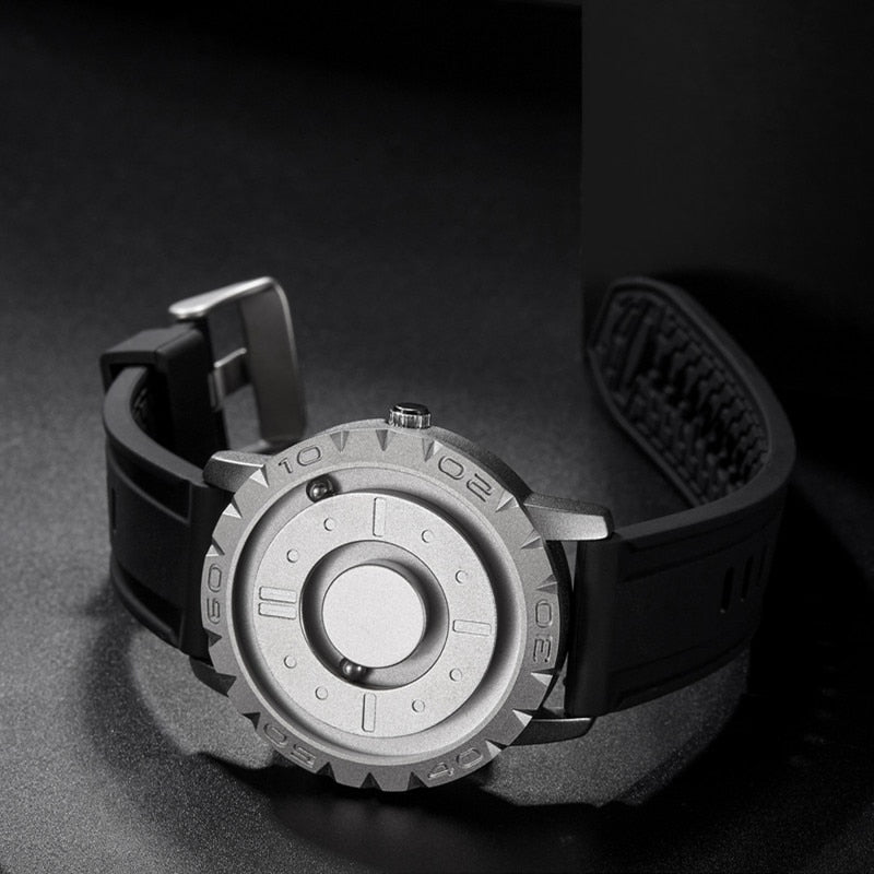 Eutour Original Iron Ball Magnetic Pointer Concept Quartz Unusual Men's Watch Fashion Rubber Strap