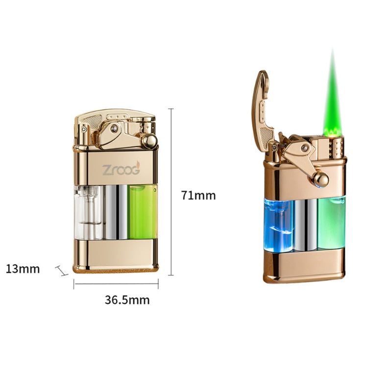 2023 New transparent air chamber quicksand windproof lighter Inflatable green flame color lamp Smoking accessories Men's tools
