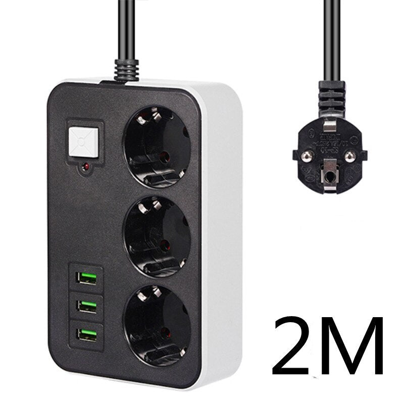 2 Round Power Strip USB Travel Adapter Socket Power Plug Eu 2M 3M 5M Extension Cable Kitchen Household Use Universal Charger