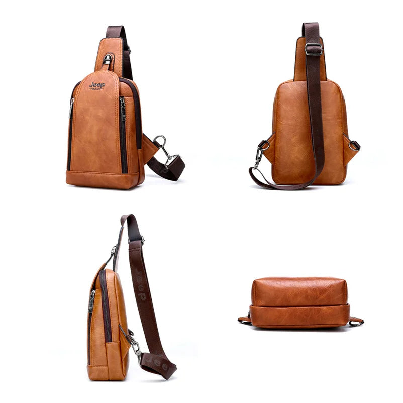 JEEP BULUO Men Crossbody Bag Chest Bag Big Size High Quality Large Capacity Split Leather Shoulder Sling Bag crossbody bag
