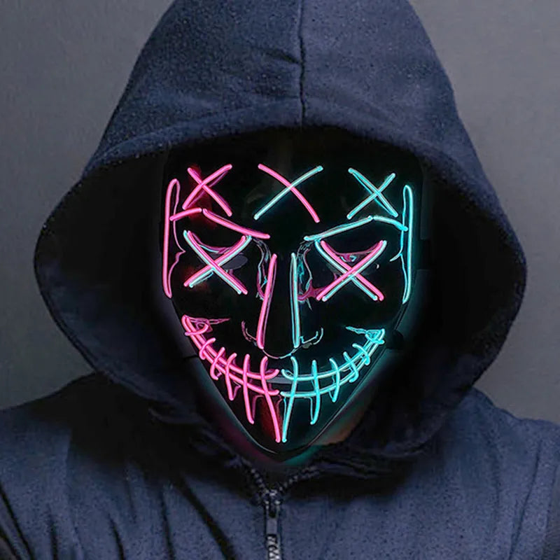 Wireless Halloween Neon Led Purge Mask Masquerade Carnival Party Masks Light Luminous In The Dark Cosplay Costume Supplies
