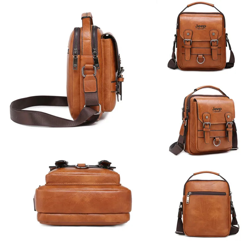 JEEP BULUO New Multi-function Business Handbags Men Man's Shoulder Bag Large Capacity Leather Messenger Bag Crossbody