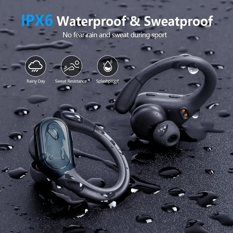 Bluetooth 5.3 Earphones True Wireless Headphones with Mic Button Control Noise Reduction Earhooks Waterproof Headset for Sports