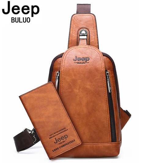 JEEP BULUO Men Crossbody Bag Chest Bag Big Size High Quality Large Capacity Split Leather Shoulder Sling Bag crossbody bag