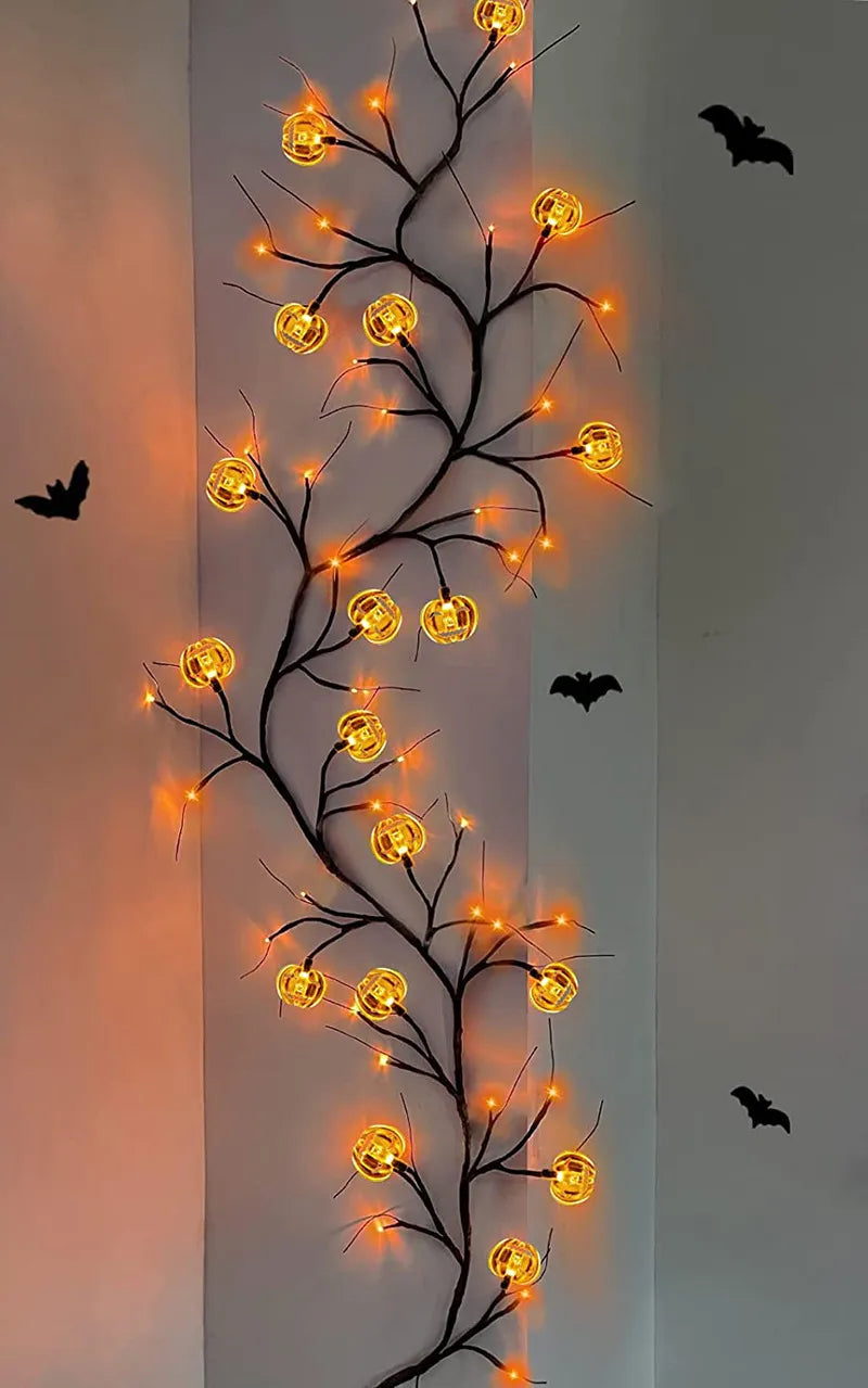 Halloween Lights Bat Pumpkin Led String Light Willow Vine Light Bendable Tree Lamp Halloween Party Home Decor Happy Halloween