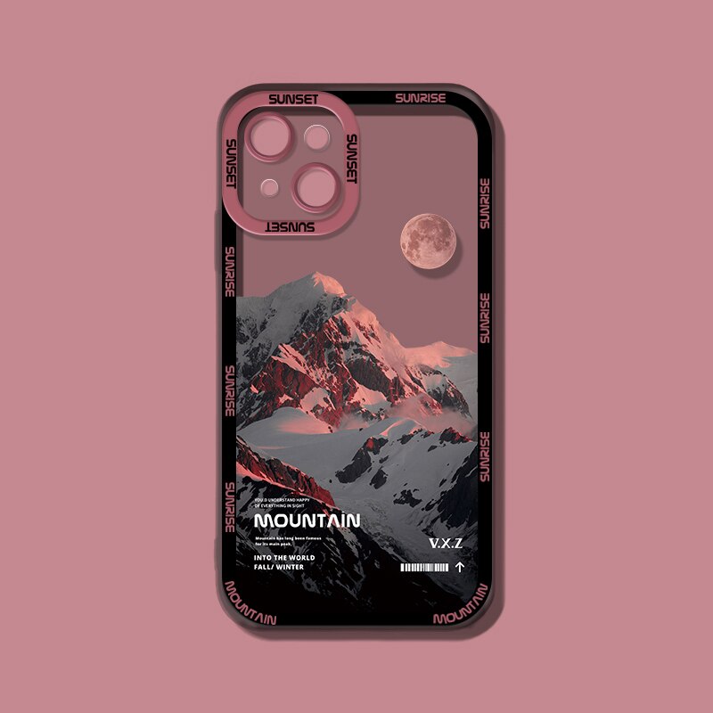 INS Purple Blue Sunset Snow Mountain Phone Case For iPhone 11, 11 Pro, 11 Pro Max XR X XS Natural scenery Shockproof Bumper Cover