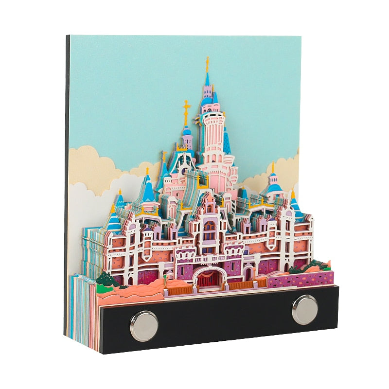 Omoshiroi Block 3D Memo Note Cute Diy Magic Castle Colored Paper Sticky Note Acylic Flip Box Craft Notepad Christmas Party Gift