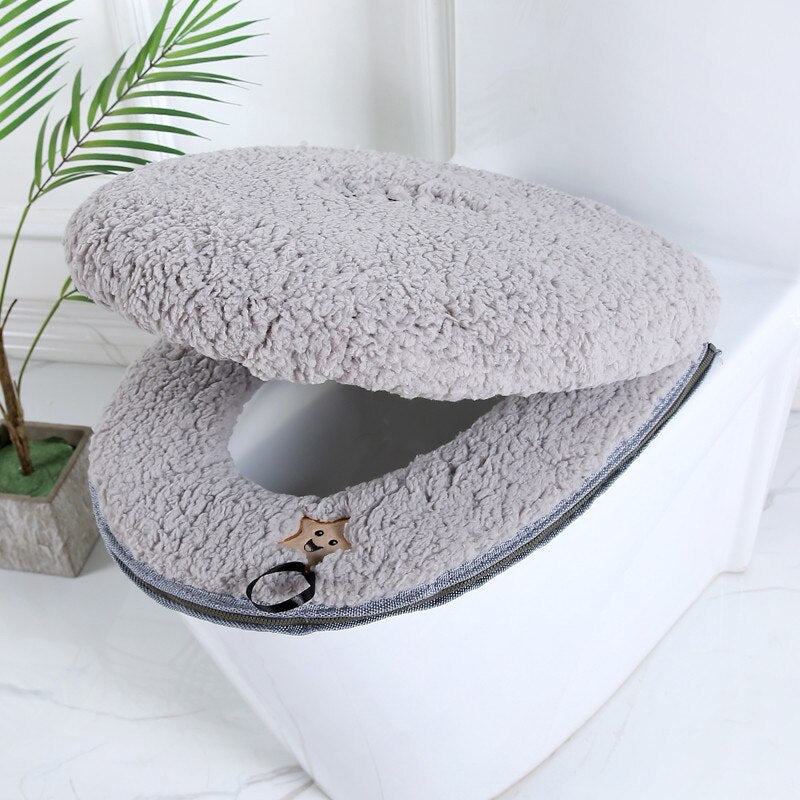 2pcs/set Cushion+lid Cover Toilet Seat Mat Set Bathroom Universal Warm Soft Washable Closestool Seat Case Winter Pad Bidet Mats
