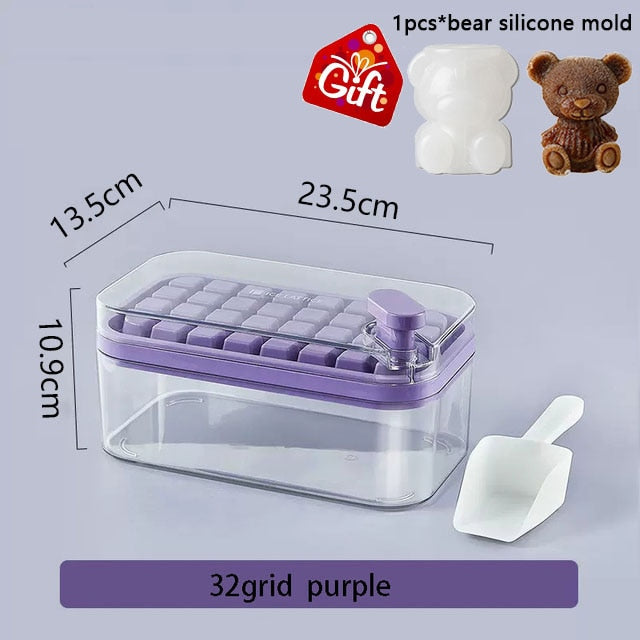One-button Press Type Ice Mold Box Plastics Ice Cube Maker Ice Tray Mold With Storage Box With Lid Bar Kitchen Accessories