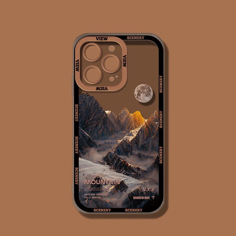 INS Purple Blue Sunset Snow Mountain Phone Case For iPhone 11, 11 Pro, 11 Pro Max XR X XS Natural scenery Shockproof Bumper Cover