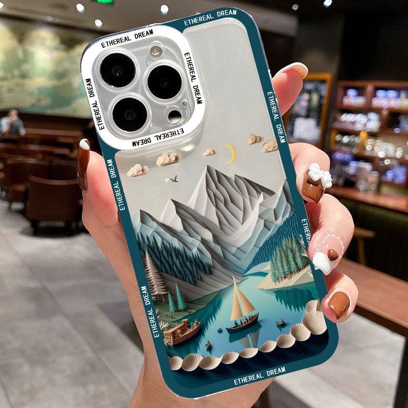 Snow Mountain landscape Transparent Phone Case For iPhone 7 8 Plus SE2 13 12 11 14 Pro Max X XR XS Cases Luxury Clear back Cover