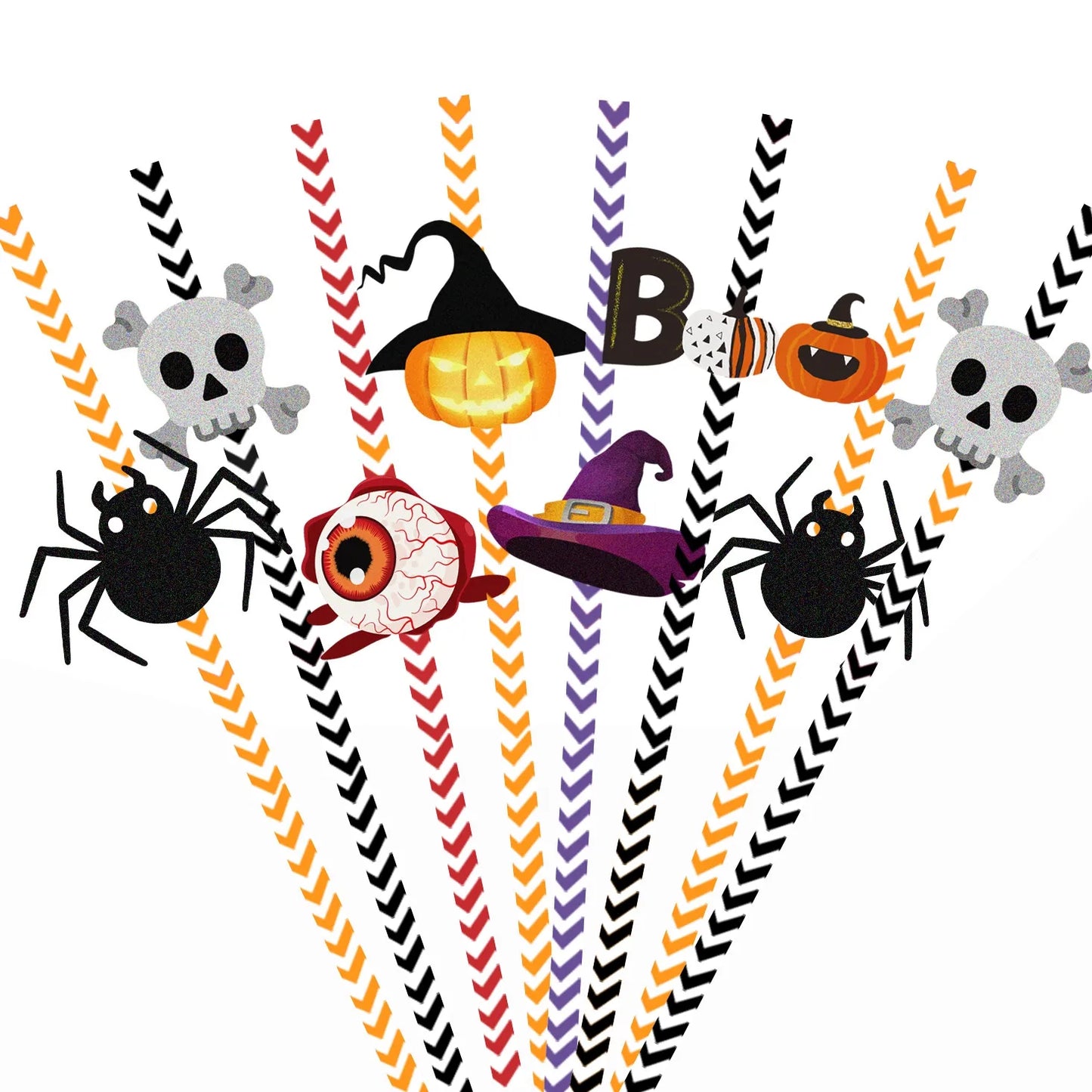 2023 Happy Halloween Decoration Straws Spider Skull Head Eyeball Pumpkin Lamp Witch Hat Straw Insert Helloween Trick or Treat