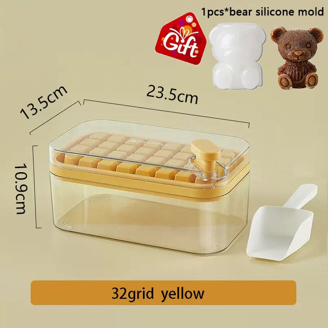 One-button Press Type Ice Mold Box Plastics Ice Cube Maker Ice Tray Mold With Storage Box With Lid Bar Kitchen Accessories