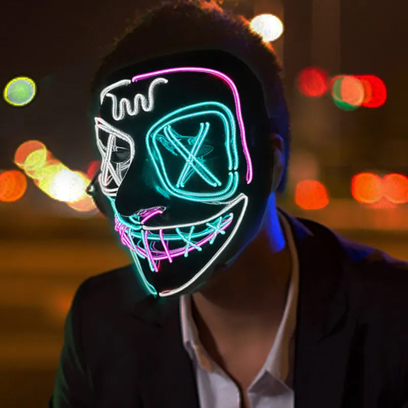 Wireless Halloween Neon Led Purge Mask Masquerade Carnival Party Masks Light Luminous In The Dark Cosplay Costume Supplies