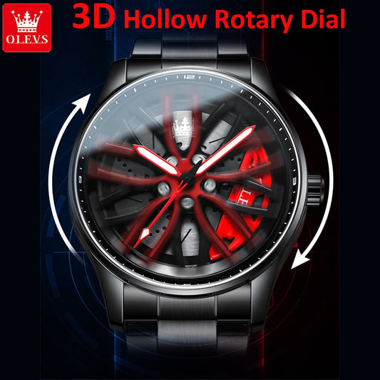Men's Watches Top Brand Luxury 3D Hollow Rotary Dial Quartz Watch For Man Hollow Structure Designed For Car Lovers 9937