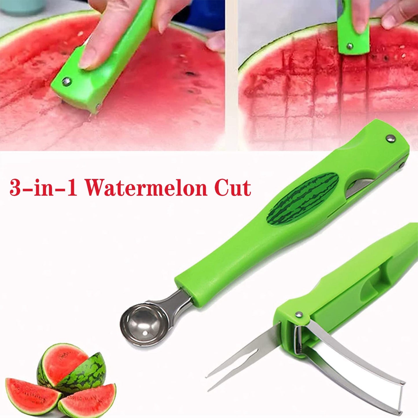 3 IN 1 Watermelon Splitter Pulp Spoon Fruit Ball Digger 304 Stainless Steel Household Watermelon Cutting Manual Kitchen Tool