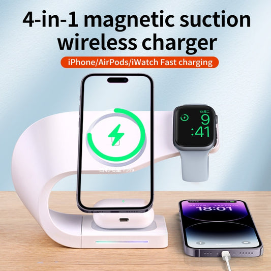 Magnetic Wireless Charger Stand 15W Induction Universal IP14 Quick Charging Dock For IPhone13 12 iWatchS1-7 SE AirPods